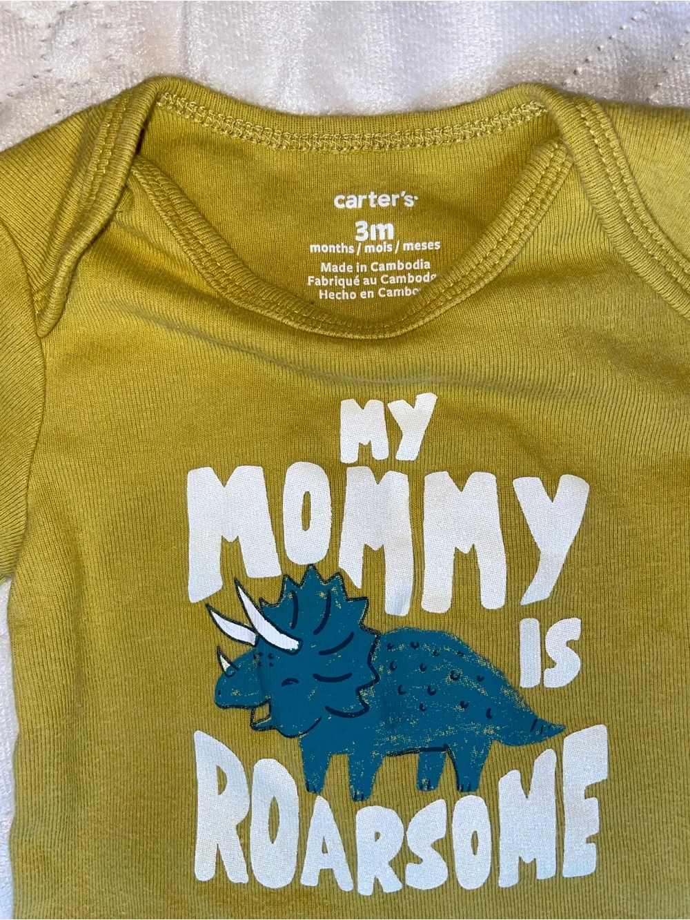 Baby Boy Carter's Olive Green 'My Mommy Is Roarsome' Long-Sleeve One-Piece